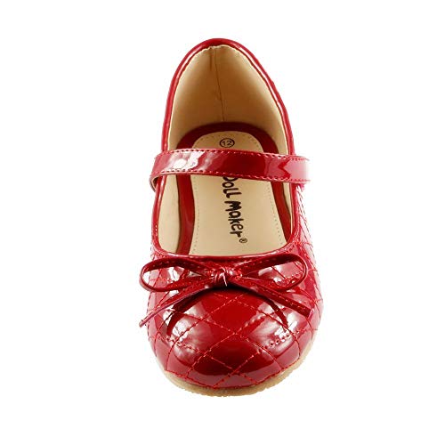 The Doll Maker Girl's Bow Top Glossy Strap Flat - FBA1511117-7 Red2