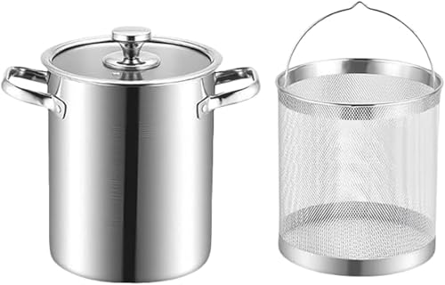 り パスタ鍋 揚げ鍋 深型5L 3層ステンレス構造 鍋蓋付 IH対応 野菜茹で用カゴ・パスタメジャー付 パスタポット製の厚手のフライヤー鍋、スープ鍋、アスパラガス鍋、フライバスケット付きの家庭用深型フライヤー、パスタ鍋、IH対応鍋 (含浸網,304材質)