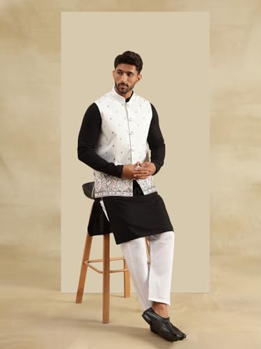 Image of SOJANYA (Since 1958 Men's Silk Blend Exquisite Daman Embroidered Nehru Jacket