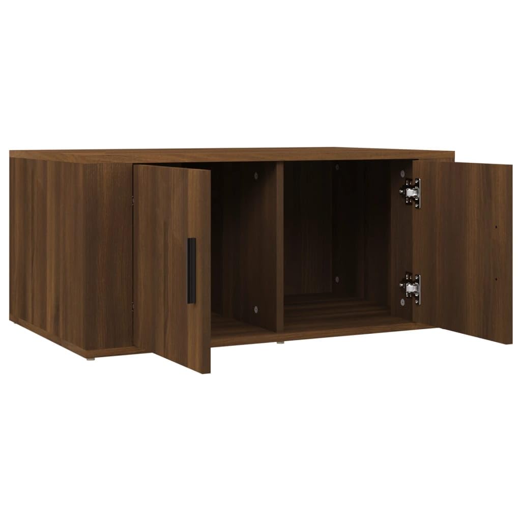 Tavolino da caffè marrone effetto rovere, 80 x 50 x 36 cm, in legno con vano portaoggetti, ripiano, cassetto e porta, per soggiorno, camera degli ospiti, ufficio, corridoio, reception