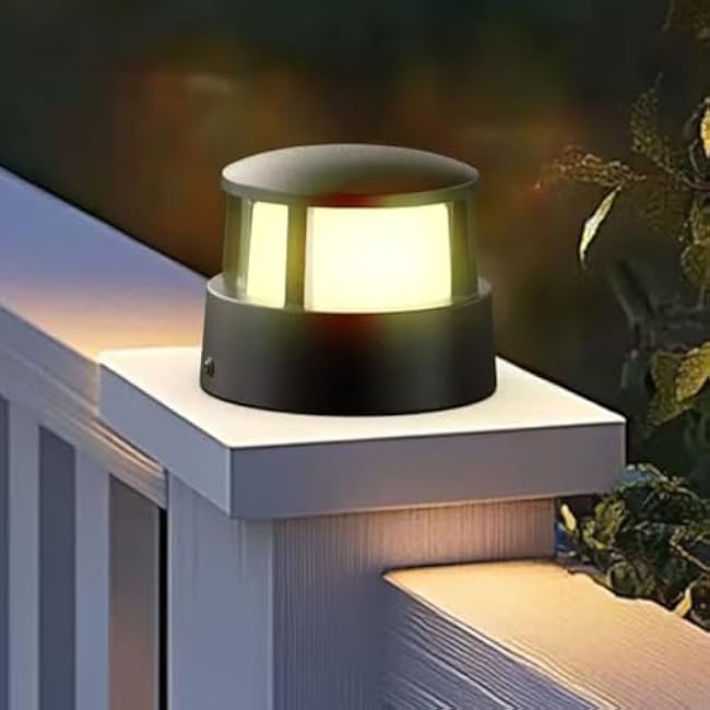 Pillar Lights,Round 5 X 5 in Outdoor Post Light,Outdoor Column lamp, Deck/Fence/Post Cap Lights,lamp Post,High Voltage Wired Waterproof Aluminum Post Light,IP65(Round, 5X5IN)