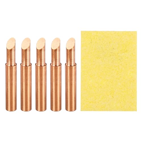 Image of MECCANIXITY 5 Pcs 900M Soldering Iron Tips Copper Non-magnetic Welding Head with Cleaning Sponge Pad Replacement for Solder Station Tip (900M-T-5C)