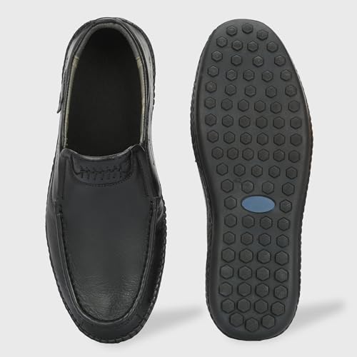 Image of Blue Leather by Centrino Genuine Leather Men's Formal Slip on Loafers |Comfort Trendy Non Lace-Up Design |Flexible Mocassins |Leather with Anti-Skid Sole |Perfect for Walking & Business Work (3942)