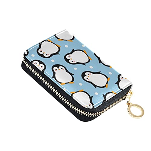 Cute Penguins Seamless Credit Card Coin wallet, RFID Blocking Compact Women Leather Card Holder, Key Change Organizer, Zipper Purse Clutch Pouch Pocket - Main Image