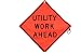 48 inch MESH Roll-Up Warning Sign. Legend: Utility Work Ahead