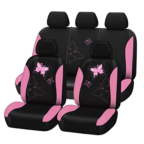 Flying Banner Housses de siège de Voiture Universelle Tendance avec Broderie Papillon Motif (Complet, Rose)