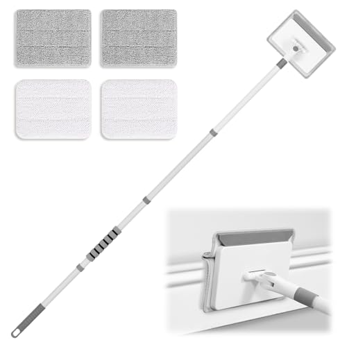 Venuso Skirting Board Cleaner 55.9 Skirting Cleaner Tool with Handle 360 Rotatable Skirting Mop with 4 Replacement Microfiber Chenille Pads for Skirting Wall Floor Cleaning