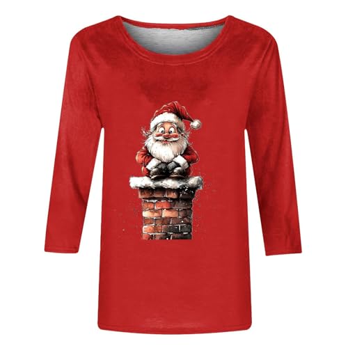 Christmas Shirts for Women Trendy Wine Glass Graphic 3/4 Sleeve Crewneck Tunic Blouses Casual Funny Xmas Holiday Tops4