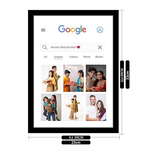 Image of Wood Customized Google Page Wall Mount Rectangular Photo Frame With 6 Photo Upload Collage Photo Print, Gift For Brother, Sister,Birthday, Rakhi (A4),Black