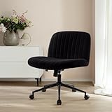 IWMH Armless Office Chair, Desk Chair with Wheels,Ergonomic Criss Cross Legged Chairs with Fabric Padded,Height Adjustable Wide Seat Computer Chairs,Mid-Back Swivel Vanitychair for Home Office Black - Image 8