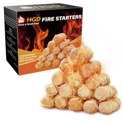 HGD Natural Fire Starters - Waterproof & Odorless Charcoal Starters for Fireplace Campfire BBQ Grill Fire Pit Wood & Pellet Stove Chimney Pizza Oven & Smoker - Indoor & Outdoor Use