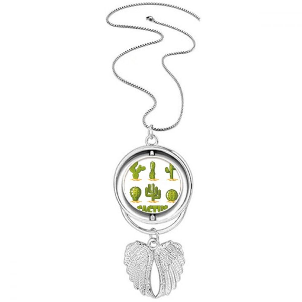 Collier ailes d'ange cactus en pot, argenté et résistant