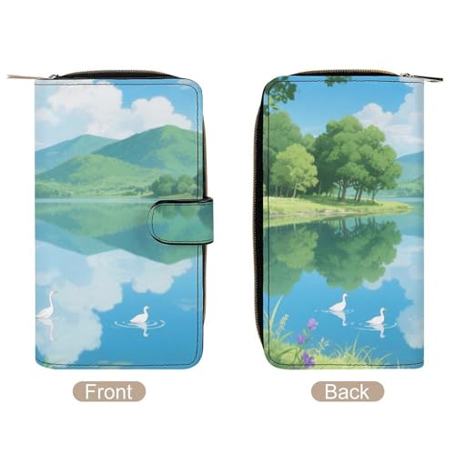 Summer Lakeside View Printed Leather Wallet, Multifunctional Leather Purse, Compact Card Holder Wallet, Pattern Wallet, Travel & Daily Use Wallet3