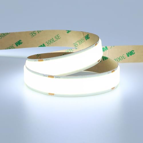 Image of GOMING 24V 15mm Width COB LED Strip Cool White 6000K 960LED /M 16.4ft(5M) 120W High Brightness 13750lm CRI 93+ Big Luminous Surface IP20 Not Waterproof LED Tape Lights for DIY Decor(No Power Supply)