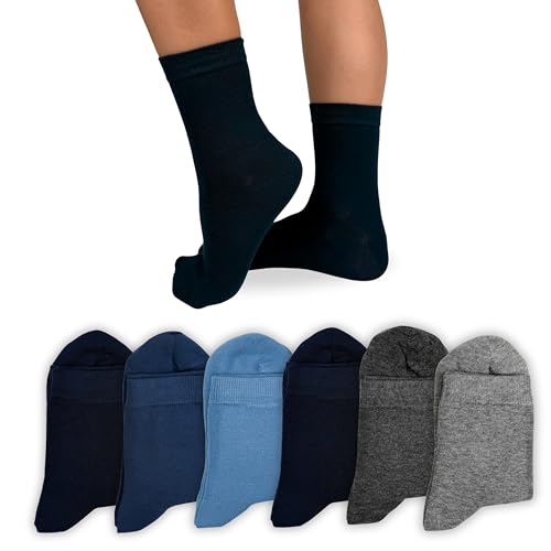 LEON D'ORO Calze Bambino Bambina in Cotone, Calzini Ragazzo Ragazza per Scuola Tempo Libero 6 Paia Made in Italy (IT, Numero, 35, 40, ASSM)