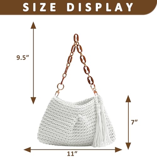 Shoulder Bag for Women, Hand-Woven Armpit Bag, Comfortable and Soft Handbag, Tote Bag Suitable for Vacation Travel Daily(White)2