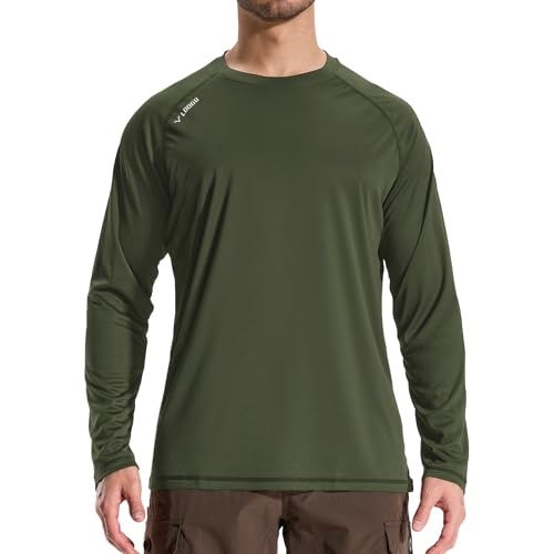LOOGU Men's UPF 50+ UV Sun Protection SPF Rash Guard Lightweight Long Sleeve Shirts Outdoor for Fishing Hiking Swimming Running Olive-Green