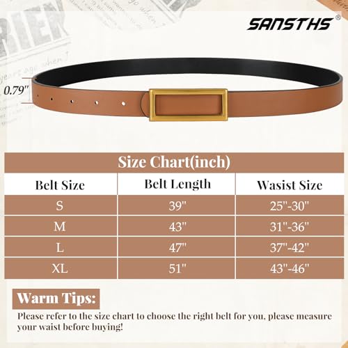 SANSTHS Skinny Reversible Belts for Women, Two-in-one Women Thin Belt for Dresses Jeans Pants with Gold Buckle