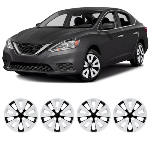 Image of Winjet 16 inch Set of 4 Steel Wheel Hubcaps for 2013-2019 Sentra & 2011-2017 Nissan Leaf Wheel Rims Cover,Snap On Installation PP Material (White Lacquer & Black Lacquer)