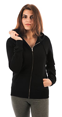 FORBIDEFENSE Women Fleece Hoodies Full Sleeve-Front Zip Premium Hood 2 Split Pocket Black Large