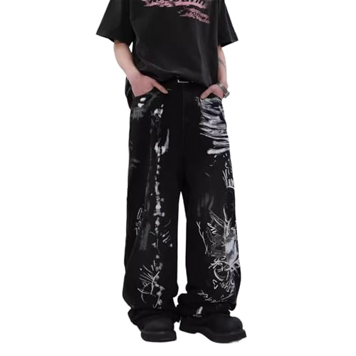 Baggy Jeans Men Splatter Paint Y2k Jeans Men Emo Graffiti Parachute Streetwear for Skater Denim Pants