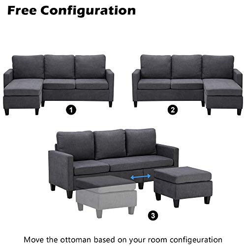 FCH L-Shape Convertible Sectional Sofa Couch Modern Upholstered Living Room Sectional Couch with Reversible Chaise (Dark Grey)