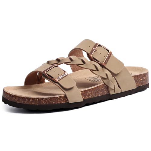 Image of KIDMI Women's Cork Footbed Sandals with Arch Support Comfortable Slip-On Slide Sandals With Adjustable Buckle for Summer