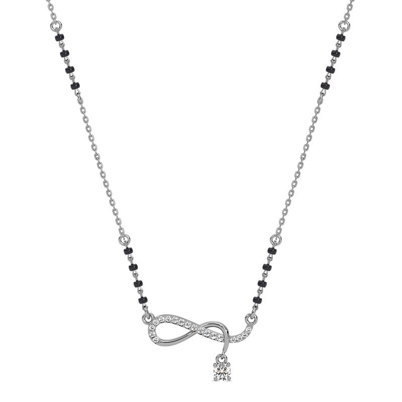 925 Sterling Silver Gitali Twisted Infinity Mangalsutra Tanmaniya Pendant With Black Beads Chain | Platinum Plated, Swiss Zirconia |Gift for Wife