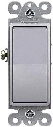 ENERLITES Elite Series Decorator Rocker Light Switch, 15A 120V/277V, Gloss Finish, Single Pole, 3 Wire, Grounding Screw, Residential Grade, UL Listed, 91150-SV, Silver Color
