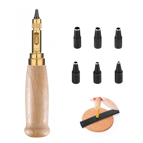 6 en 1 Punzón De Impacto Automático Perforadora De Cuero Herramienta Automática De Cuero Punzón Central Intercambiable Para Cuero Con Tensión Ajustable Herramienta Versátil Y Duradera ﻿