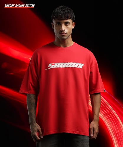 Image of SHODOX Men's Oversized Printed T-Shirt | 100% Pure Cotton Bio Washed Anti-Bacterial Drop Shoulder Loose Fit Korean Style Tees for Mens