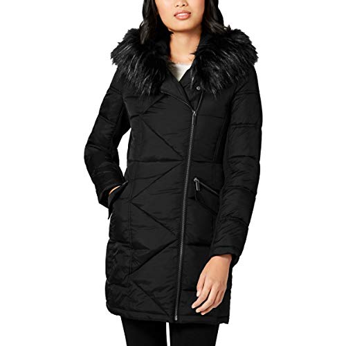 French Connection Women's Faux Fur Trim Oversized Puffer Coat Black Size L