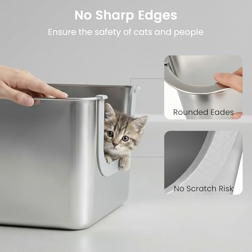 Arenero de acero inoxidable XL para gatos con lados altos miniatura 5