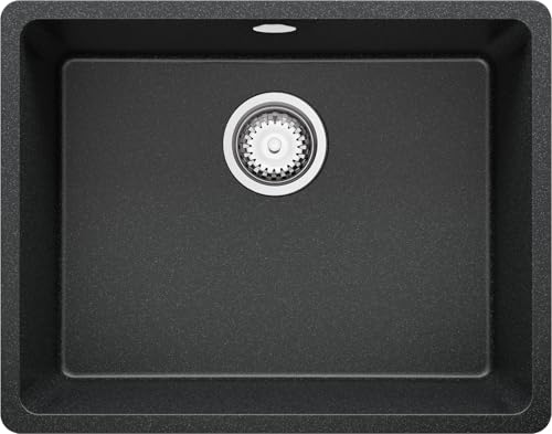 PRIMAGRAN Evier Sous Plan Graphite 56x44cm, Evier en Granit 1 bac + Kit de Vidage, Évier al mueble 60cm - Venise Easy S063