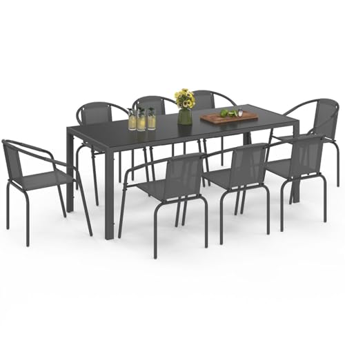 IDMarket - Salon de Jardin Thelma Table 190 CM et 8 chaises empilables Gris Anthracite