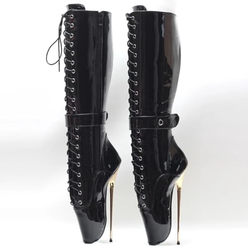 High Heels 20cm Mid Calf Ballet Boots Side Zip Up Locking,Black-102