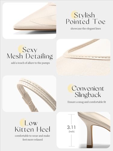 Image of Coutgo Womens Mesh Slingback Kitten Heels Pointed Toe Low Heel Pumps Sexy Dress Shoes