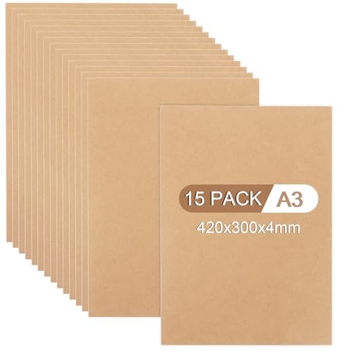 GBACHOOSE 15 unidades A3 MDF, 420 x 300 x 4 mm, tablero de madera contrachapada DIN A3, placas de madera contrachapada para manualidades, madera contrachapada de álamo de 4 mm, tablero de fibra de