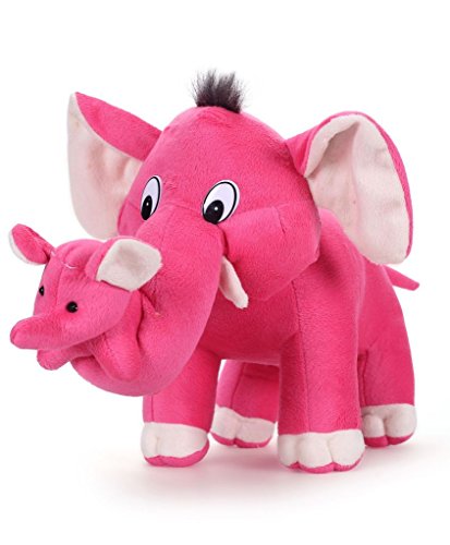 Image of Tickles Pink Cute Mother Elephant and A Baby Stuffed Soft Plush Toy 32 Cm