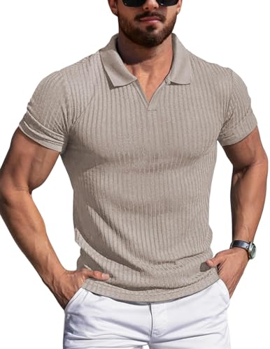 AIYINO Men's Regular Fit Polo Shirt Casual Smart T-Shirts Grandad T Shirt Designer (Available in Big and Tall) Khaki S