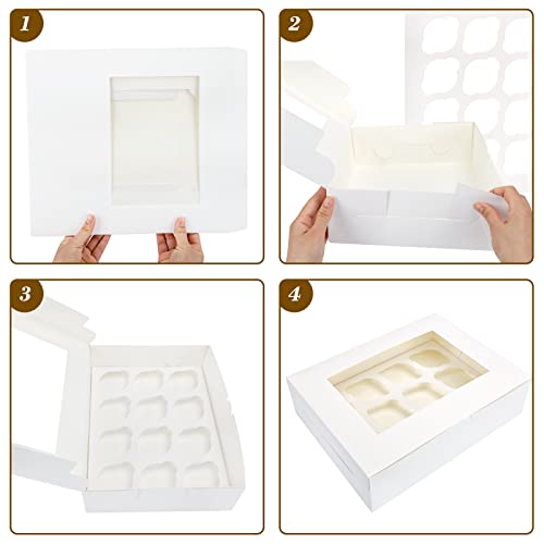 Moretoes Cupcake Boxes 15 Packs White Cupcake Containers 12 Count With Windows And Inserts To Fit Muffins, Cupcake Carrier For Cookies #TOP3