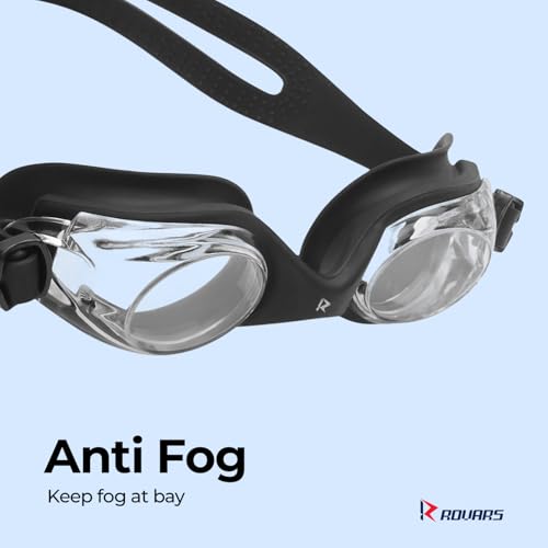 Image of ROVARS Swimming Goggles for Kids with Nose & Ear Plugs, Leakproff Full Frame with Adjustable Strap, Anti Fog and UV Protection for Boys & Girls - Black