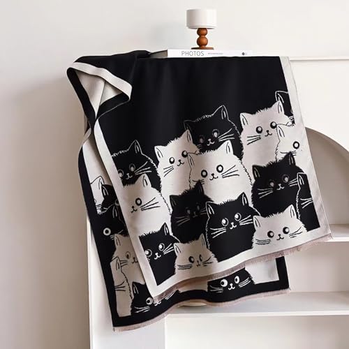 BAIMORE Women's Cute Warm Shawl Reversible Pashmina Cartoon Cat Print Cashmere Feel Large Scarf3