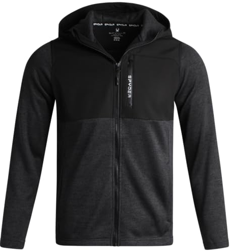 Image of Spyder Mens Fleece Jacket - Performance Full Zip Sweater Jackets for Men - Outdoor Hiking Workout Mens Lightweight Jackets, Black, L