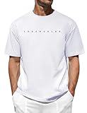 Lonya Camiseta Hombre 100% Algodón Camisetas Verano Manga Corta Cuello Redondo Los Angeles Freedom Impresión De Cartas T-Shirt Holgada Solid Básica, A-Blanco, L