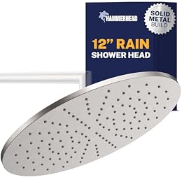 HammerHead Showers® Solid Metal 12 Inch Rainfall Shower Head, Large Rain Shower Head, 2.5 GPM High Flow Shower Head Optimized for Pressure, Wall-Mounted or Ceiling Rain Shower Head, Brushed Nickel