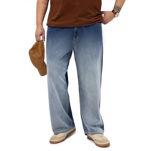 Image of Urbano Plus Men's Loose Baggy Fit Heavy Washed Faded Denim Jeans Non-Stretchable