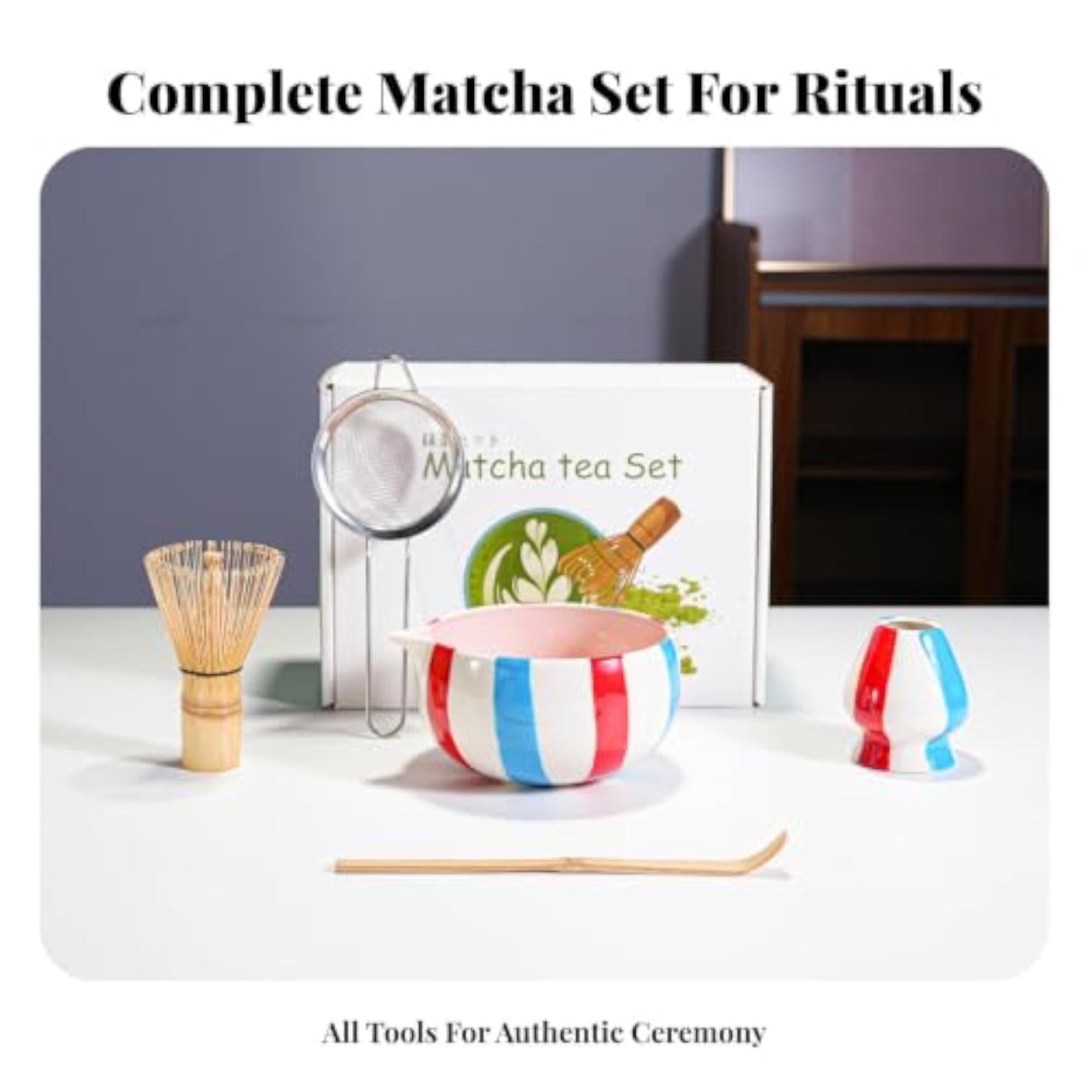 Ceramic Green Tea Set with Whisk Holder