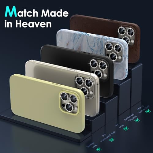 YWXTW Designed for iPhone 15 Pro/iPhone 15 Pro Max Camera Lens Protector Bling, [New Glitter Design] Individual Metal Tempered Glass Camera Cover Accessories Case Friendly (Natural Titanium Glitter) — view 6