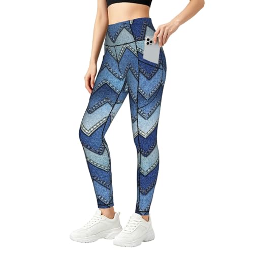 Pantalones de yoga para mujer con estampado de mezclilla azul y mallas deportivas running